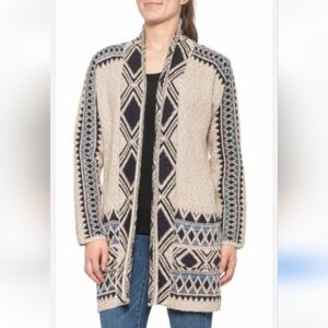 Lucky Brand Aztec boho tribal print open front cardigan, sz LG/XL *pockets!